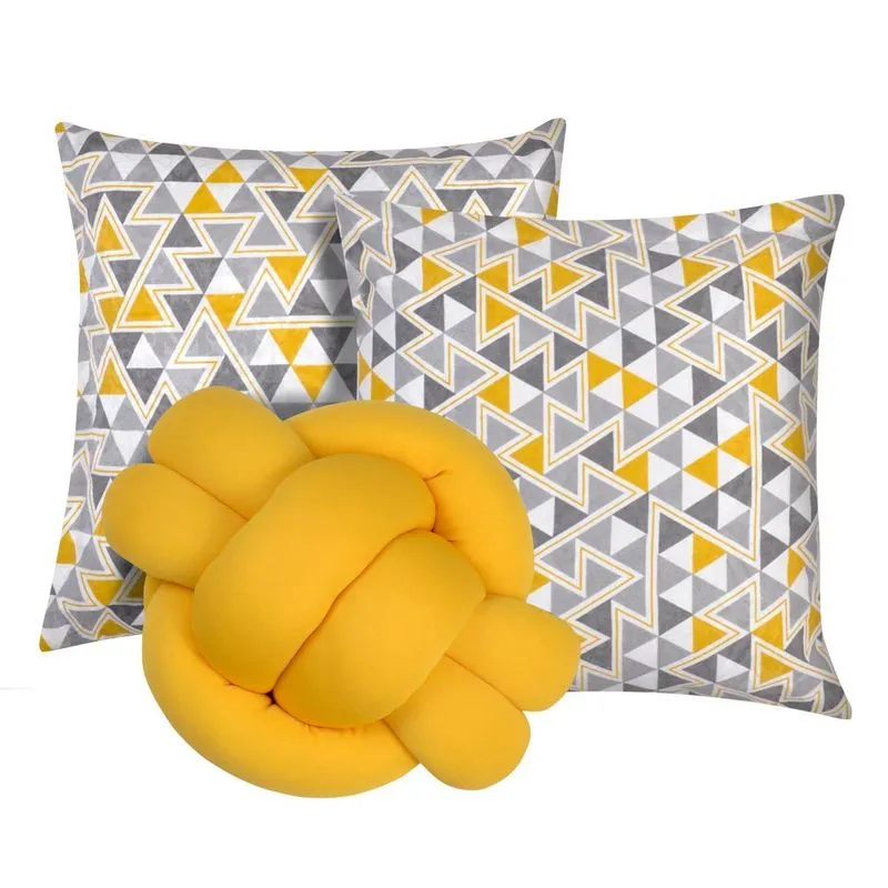 2 Almofadas Decorativas Sala Sofá + Almofada Nó Amarelo