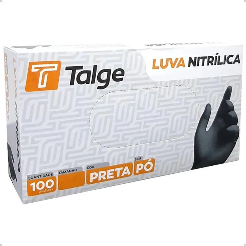3x Luvas Nitrilicas Talge Cor Preto Tamanho M Com 100 Unidad