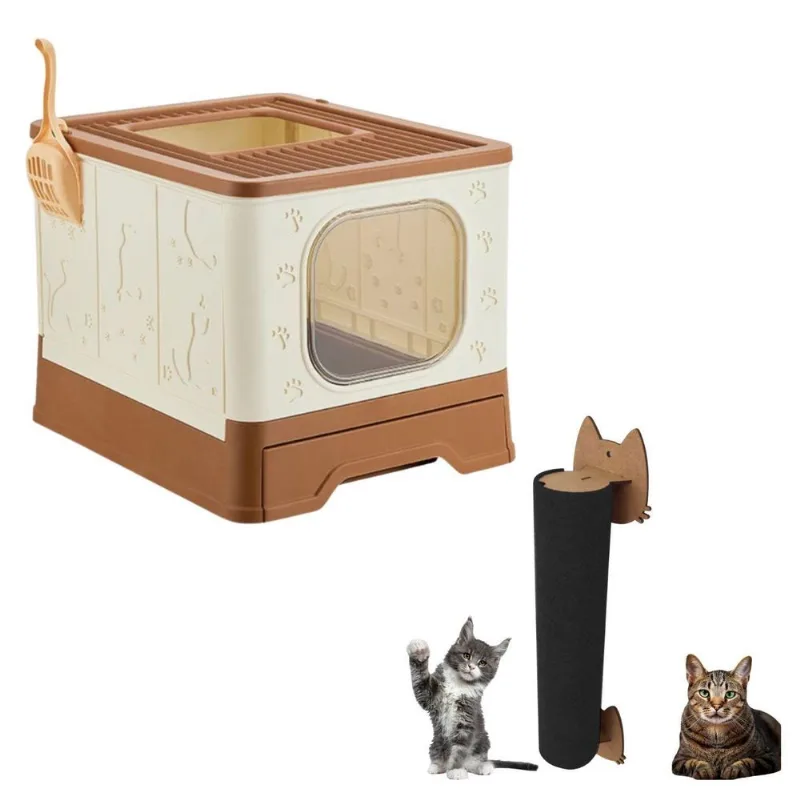 Banheiro Gato Fechado Antiodor Com Pá + Arranhador De Parede