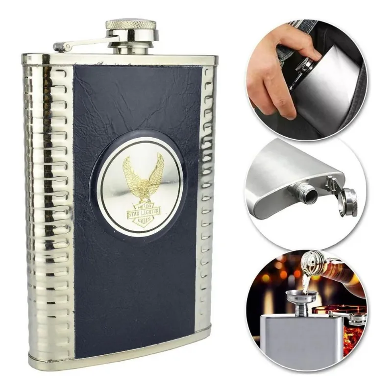 Cantil Inox Frasco Garrafa Whisky Bolso Bar Portátil 255ml C