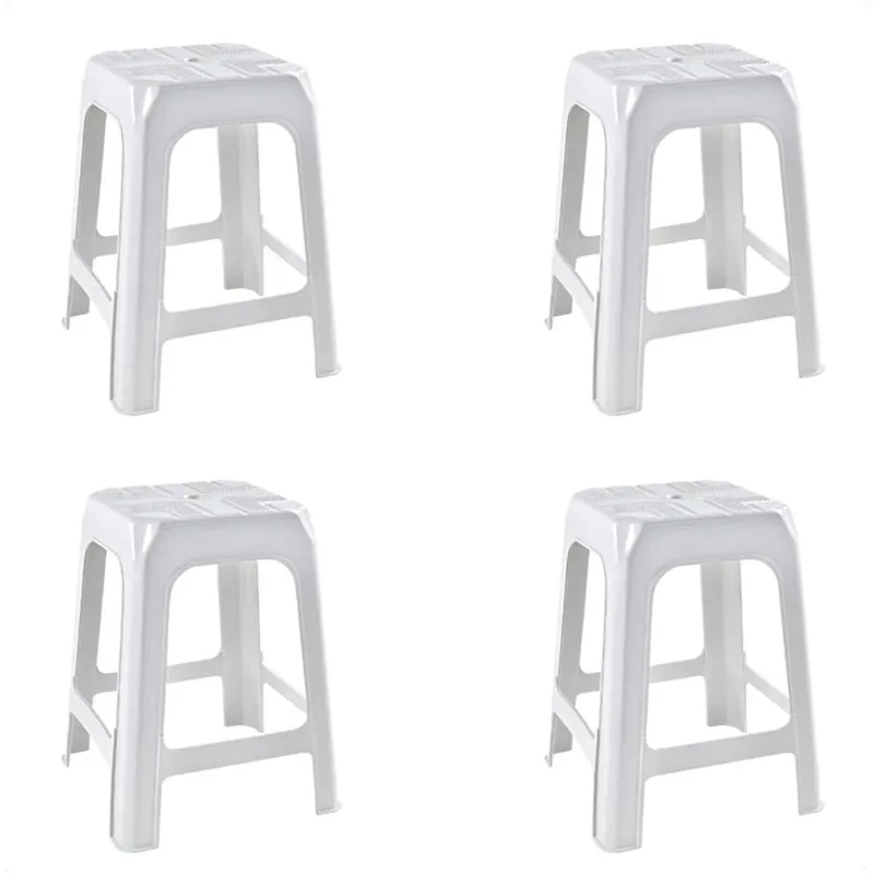 4 Banquetas Banco Plástico Resistente Branco Empilhável 46CM
