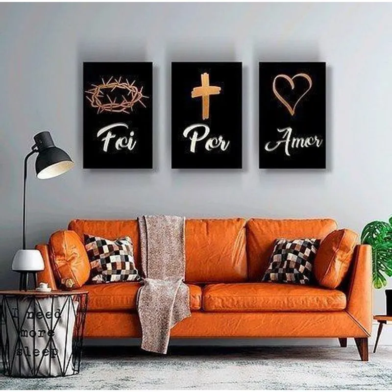 Placa Decorativa Dmadero Foi Por Amor 30x26cm Kit com 3 Peças