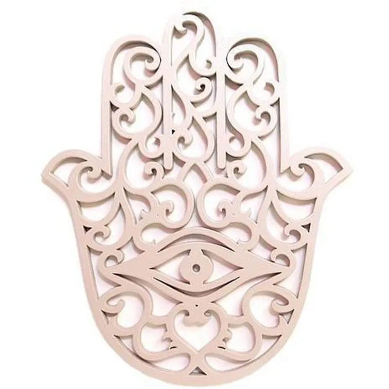 Quadro Decorativo Mandala Dmadero Laqueado Mão De Hamsa Beje Aurora 27,4x22cm