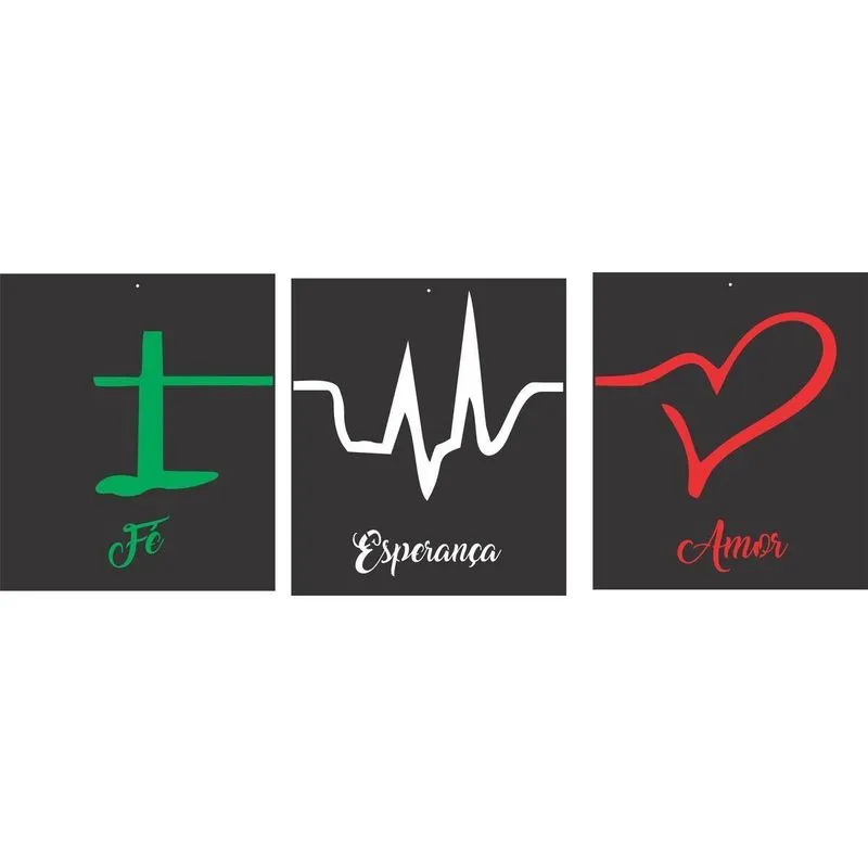 Quadro Decorativo Dmadero Fe, Esperança, Amor 26x30x6cm Kit com 3 Peças