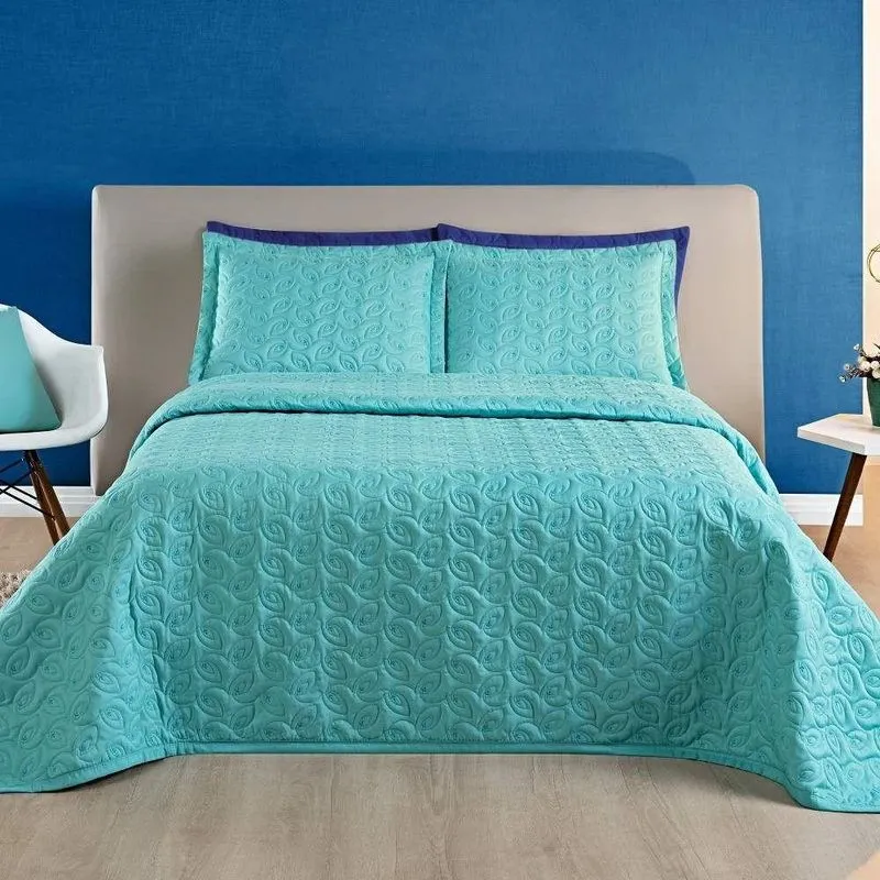 Cobre Leito King Florency Micropercal 200 Fios 3 Pçs Azul