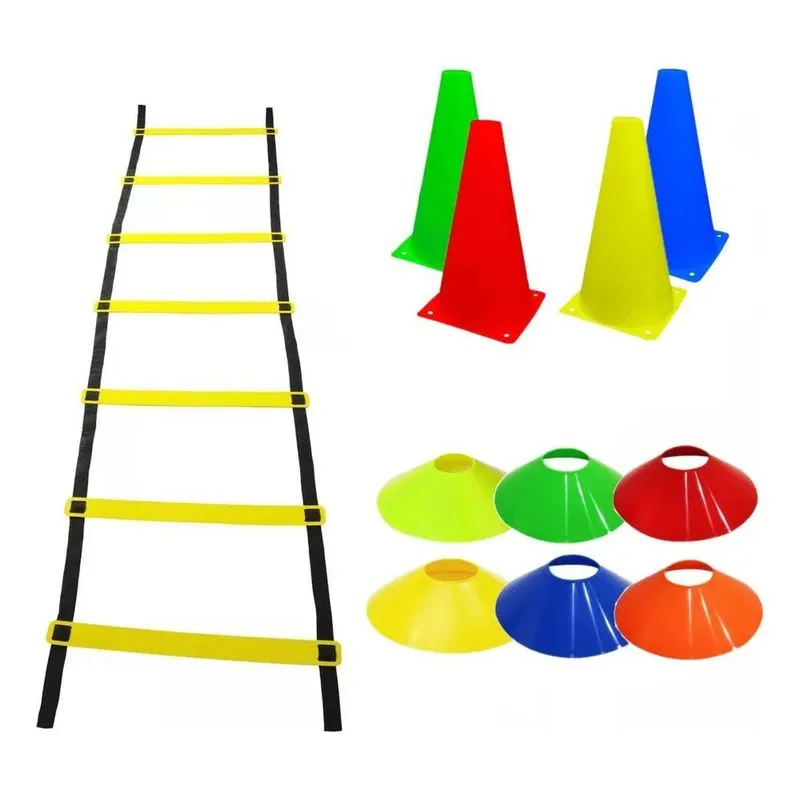 Kit Treino Funcional Futebol Agilidade Cones Pratos E Escada