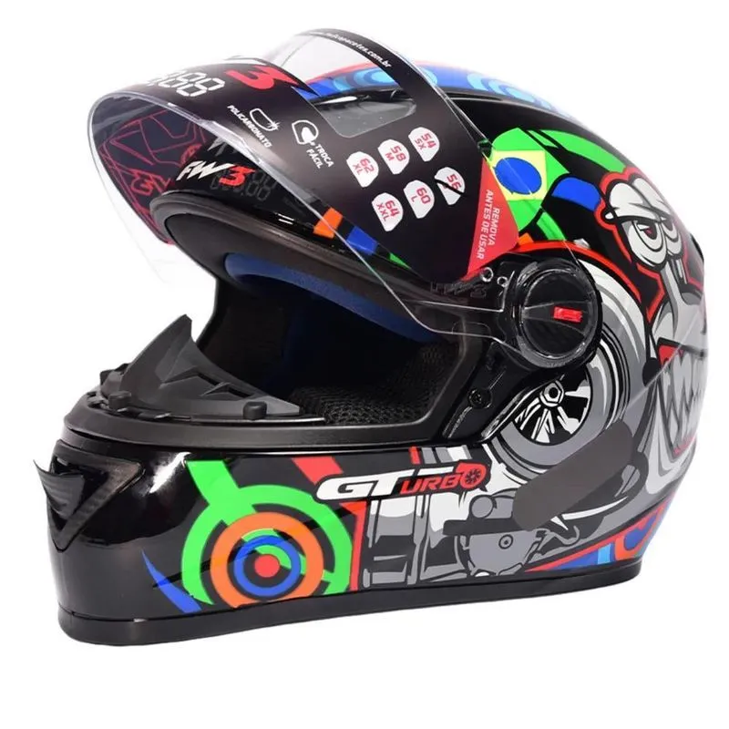Capacete Fechado Fw3 Com Narigueira Gt Gt2 Gt5 Cor Preto Tam