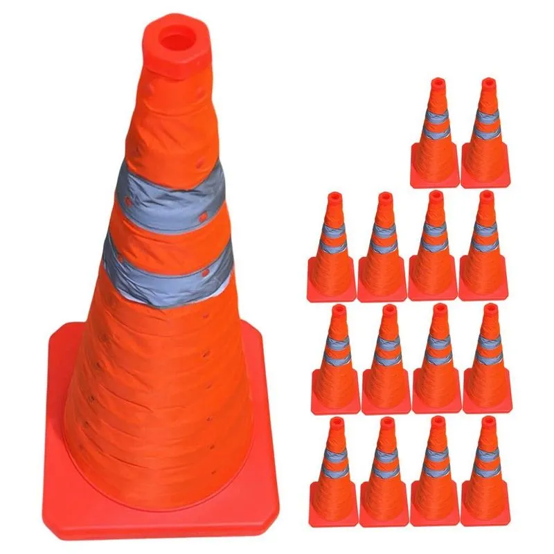 Kit 14 Cones Retráteis Sinalizadores SU-CONE3-1 Dobráveis com Faixas Refletivas 50cm Laranja AB Mídia Kit 14 Cones Retráteis SU-CONE3-1 Dobráveis Refletivos 50cm Laranja AB Mídia