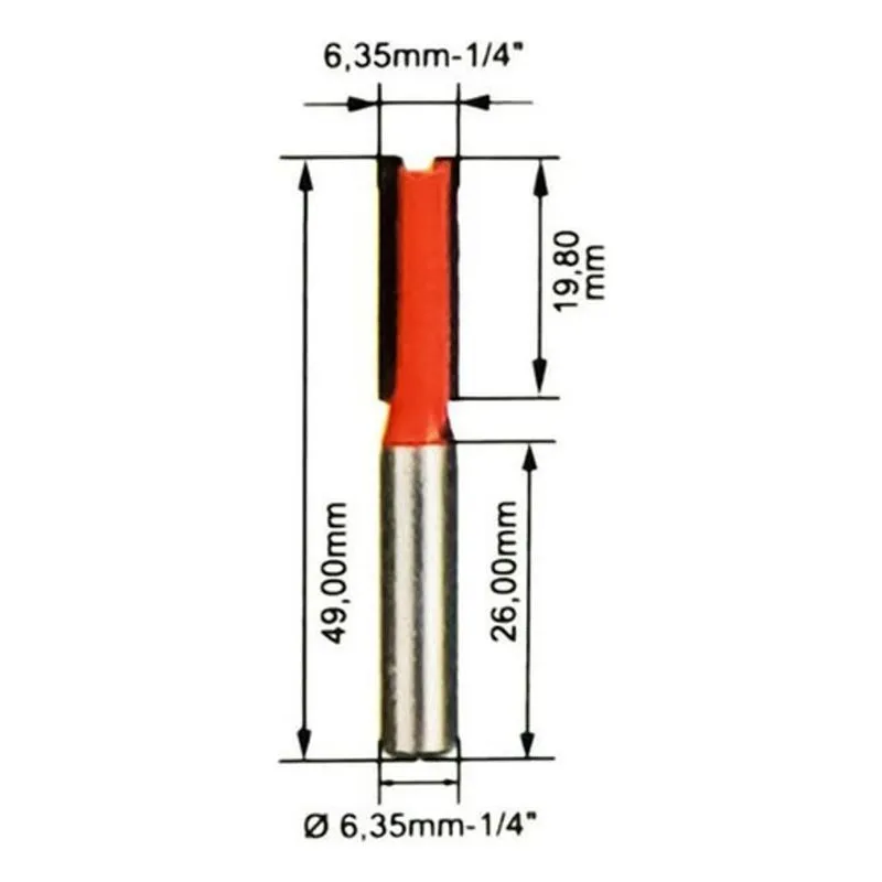 Fresa Reta 1/4 Haste 1/4 Corte Duplo Metal Duro Para Tupia