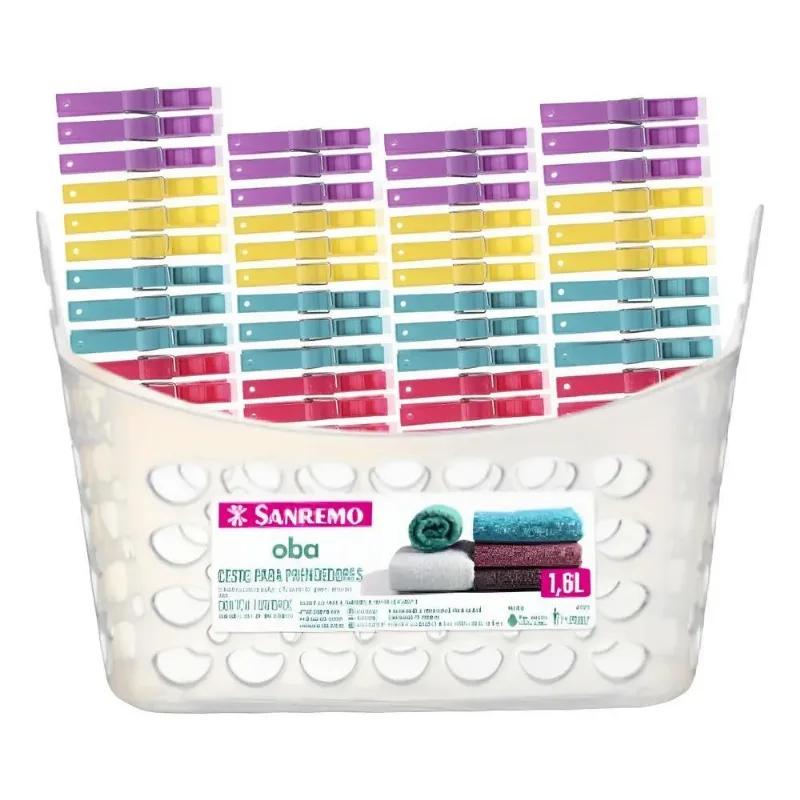 Kit 48 Pregadores De Roupa Varal + 1 Cesto Porta Prendedor