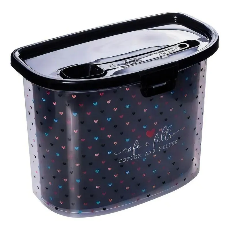 Pote De Café Com Colher Porta Filtro Papel Trava Tampa Fixa