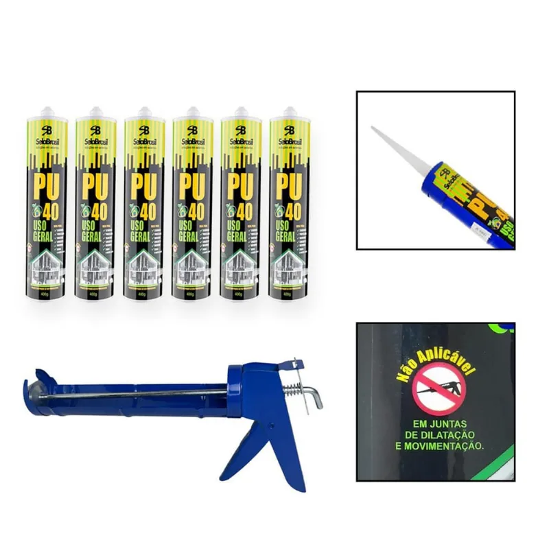 Kit 6 Cola Adesiva Selante Pu40 Uso Geral Cinza Aplicador