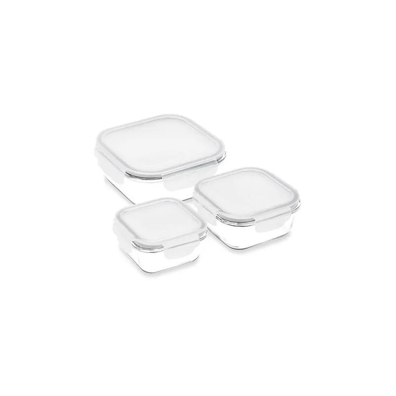 Pote De Vidro Quadrado Marmita Hermetico Kit Com 3 Unidades