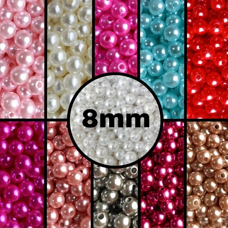 2000 Perolas Abs 8mm Com Furo Passante Pacote 500 Gramas Com