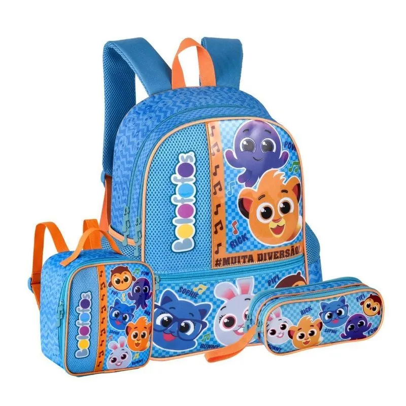 Kit Mochila Costas Bolofofos Creche Lancheira Estojo - Azul