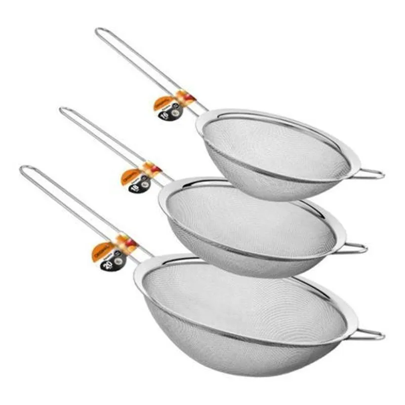 Kit 3 Peneira Em Aço Inox - Utensílio De Cozinha - Premium
