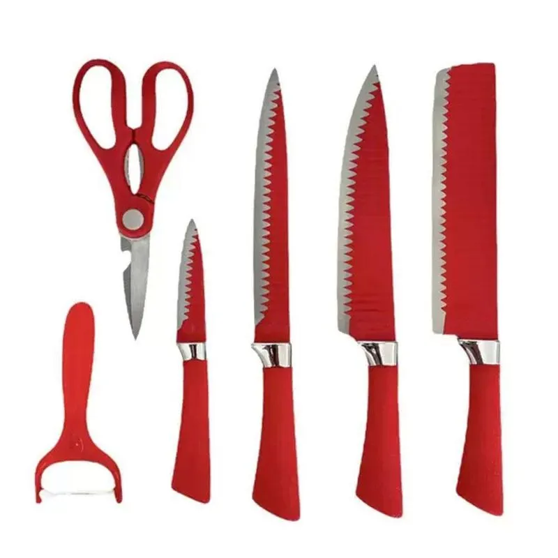 Conjunto De Facas Revestimento Antiaderente Vermelha 6Pçs