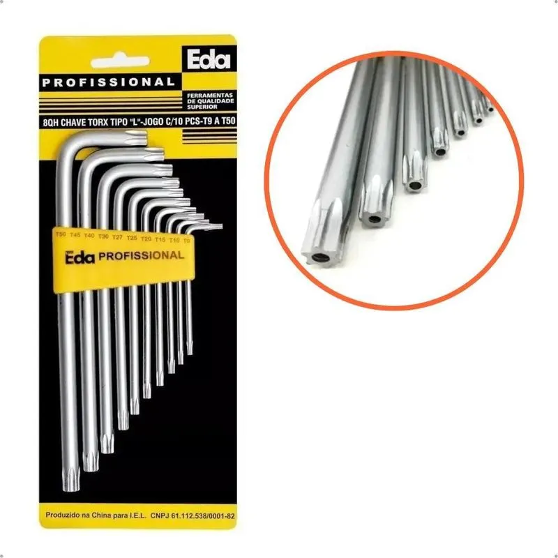 Jogo De Chave Torx T9 A T50 Tipo L Com 10 Pçs - 8qh - Eda