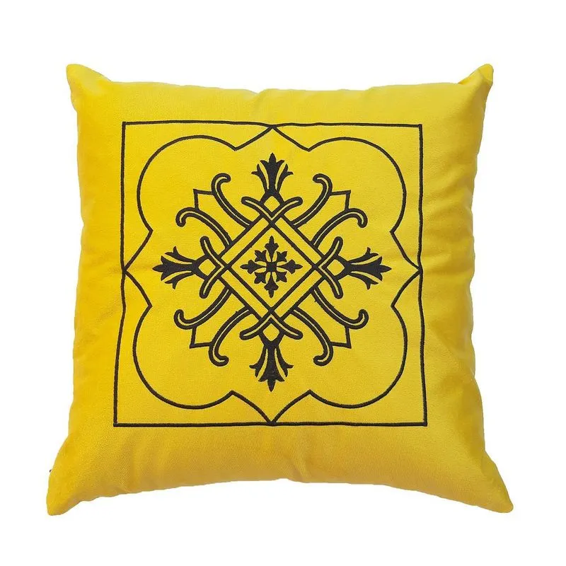 Capa De Almofada Bordada Suede Amarelo - Diamante B