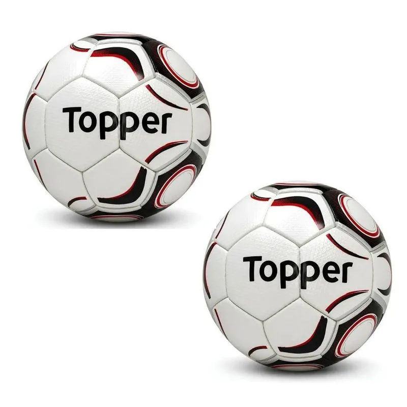 Kit 2 Bola De Futebol Campo Maestro Pro Costurada Toque Macio Vermelho E Branco Topper