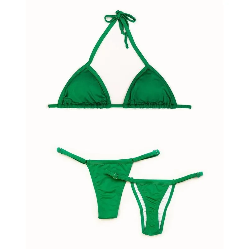 Biquíni Marquinha De Bronze Alça Fina Calcinha Fio Verde Bandeira