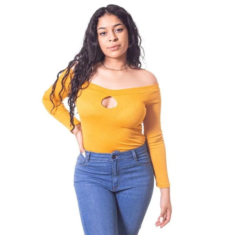Body ombro A ombro canelado amarelo