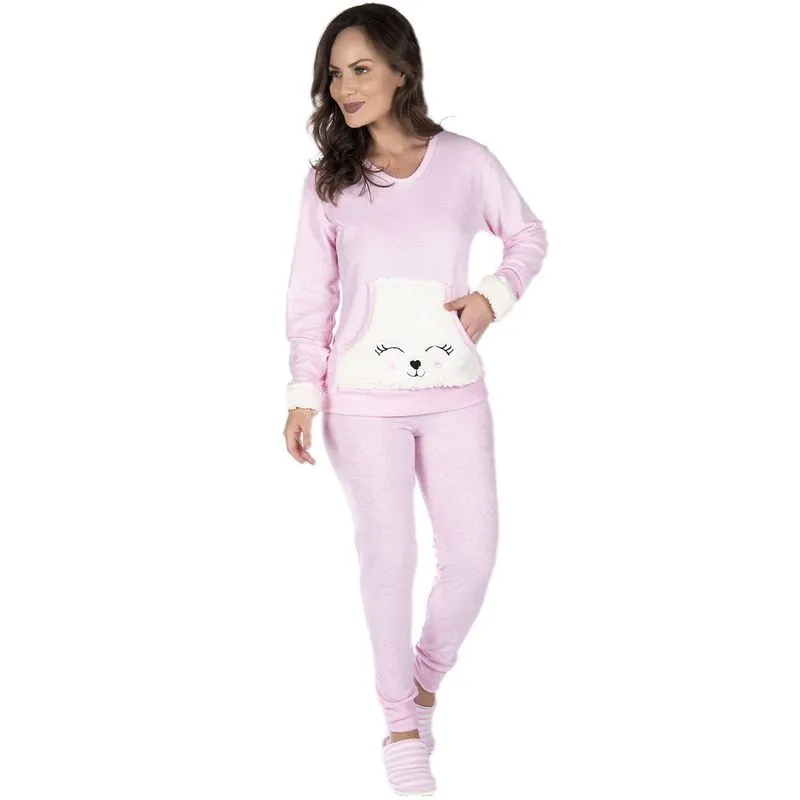 Pijama Feminino Longo Adulto Plush Quente Inverno Victory