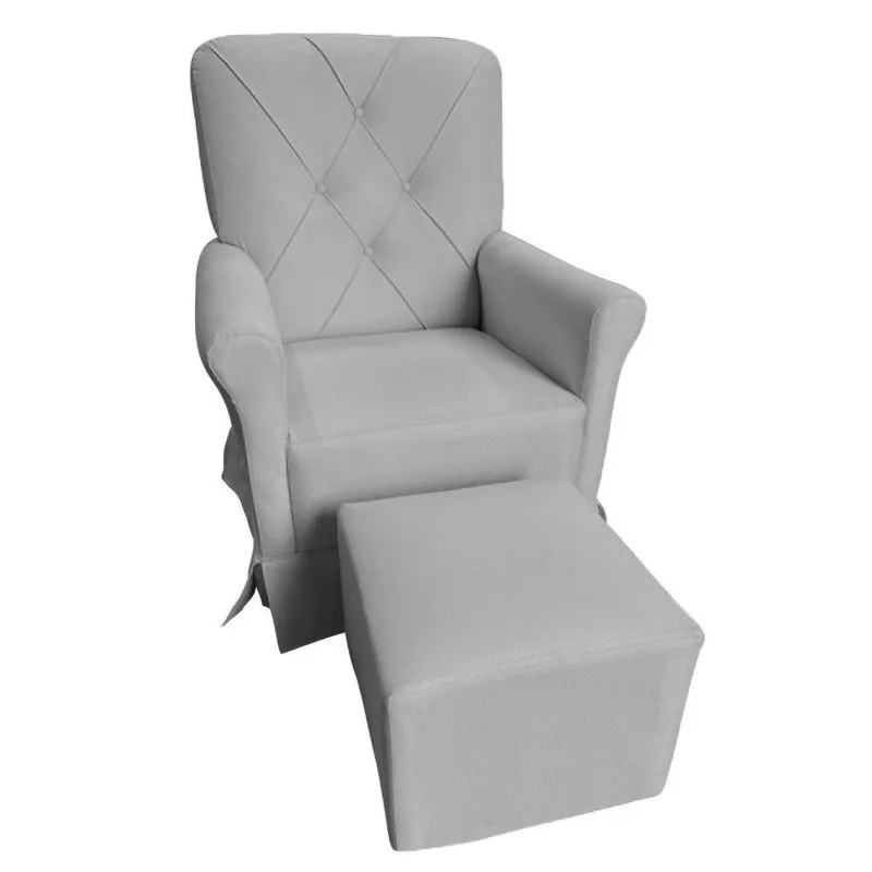 Poltrona De Amamentação Com Balanço Ana Alice Cor 301 Em Linho E Puff Para Sala E Quarto Cinza - Decor Loppes