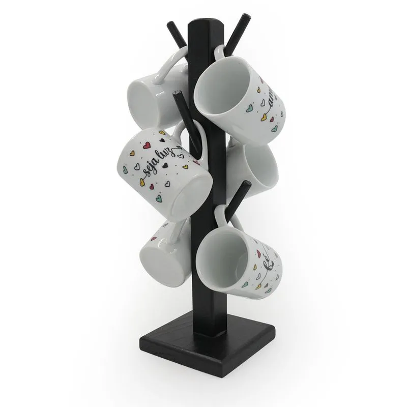 Kit 6 Caneca Xícara Café Porcelana 150ml Porta Xicara 6 Pino