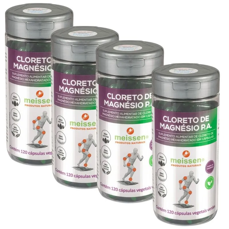 Kit 4x Cloreto De Magnésio P. A. 500mg Meissen Vegano 120 Cápsulas Vegetais Cada