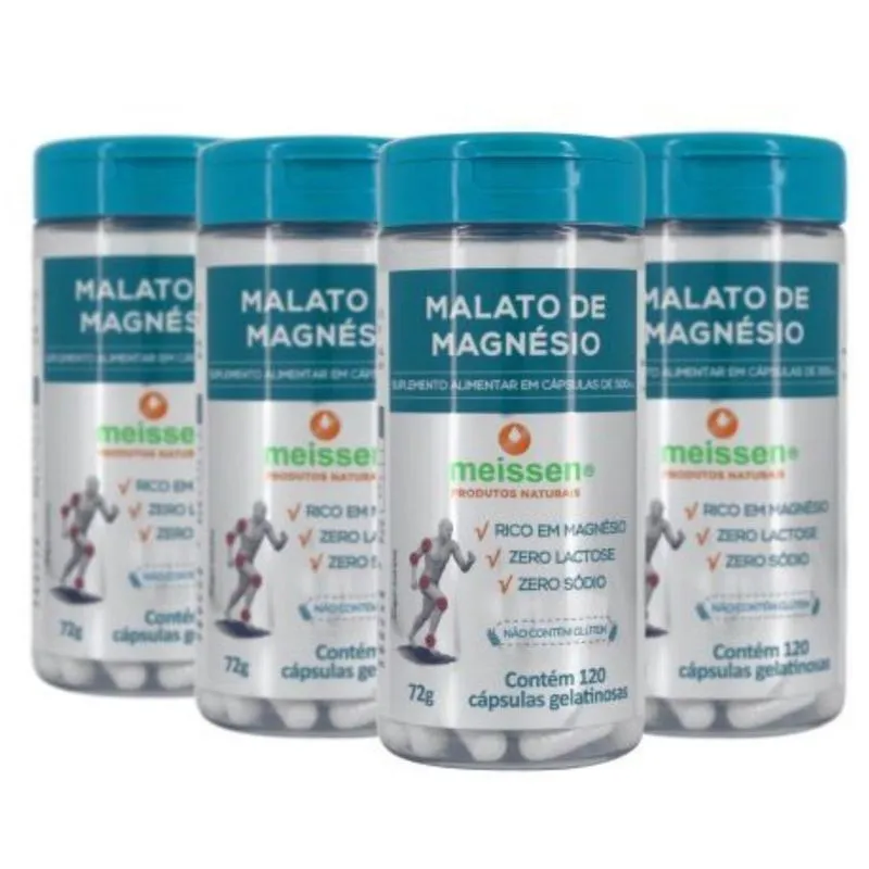 Kit 4 X Malato De Magnésio 500mg Meissen 120 Cápsulas Cada