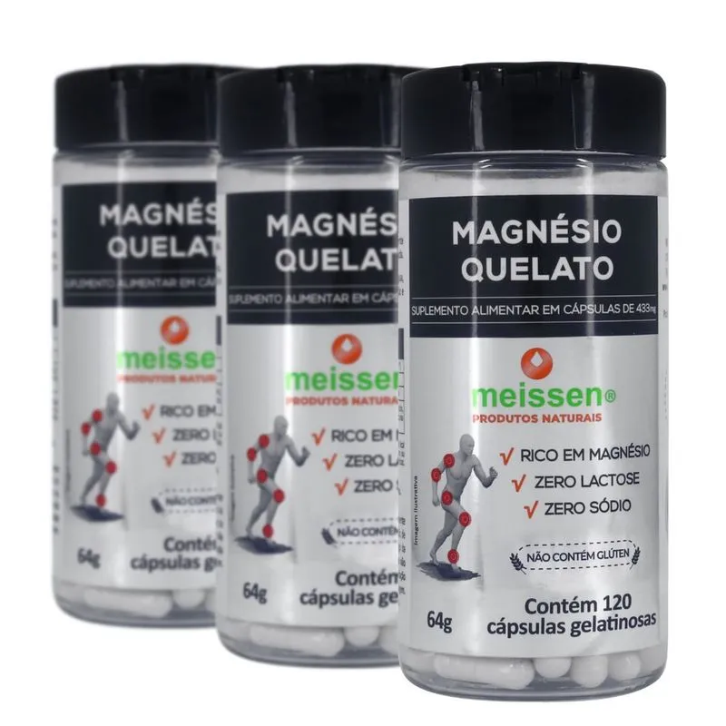 Kit 3 X Magnésio Quelato 433mg Meissen 120 Cápsulas Cada