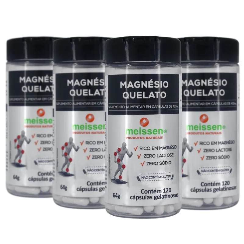 Kit 4 X Magnésio Quelato 433mg Meissen 120 Cápsulas Cada