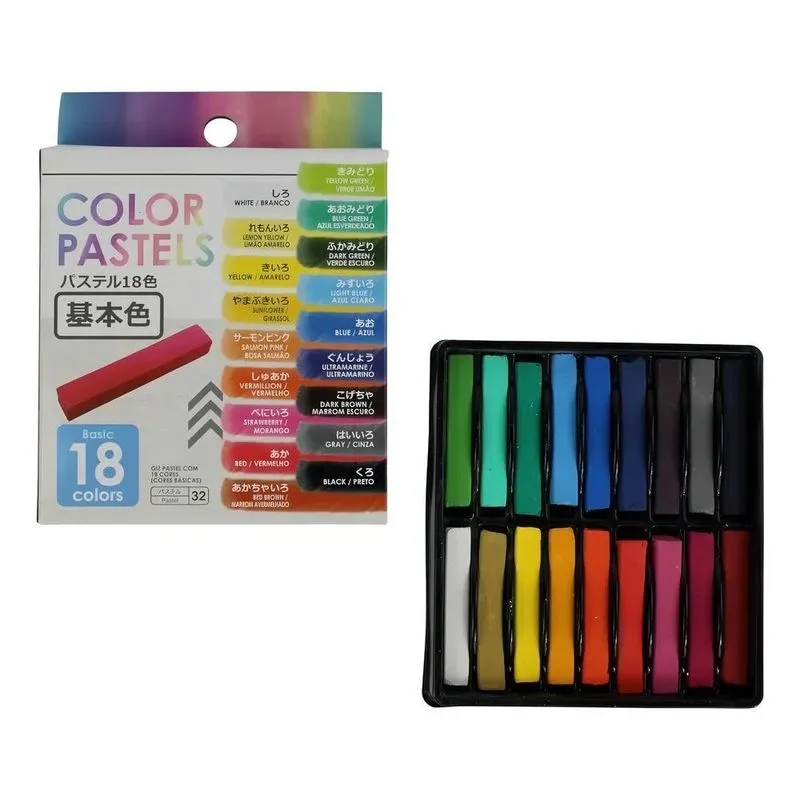 3x Giz Pastel Seco Com 18 Cores Básico Para Colorir E Pintar