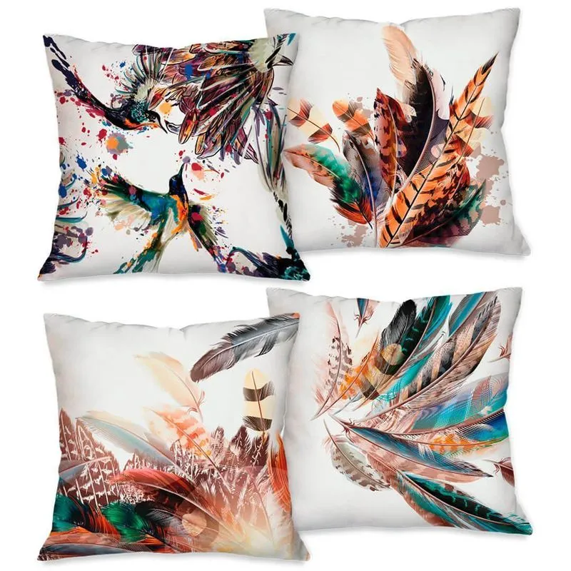 Kit Com 4 Capas Para Almofadas Decorativas Beija-flor