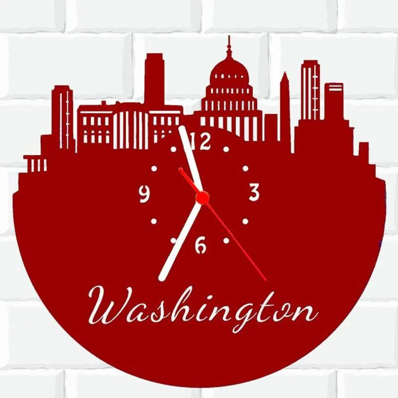 Relógio Parede Vinil Lp Ou Mdf Washington Cidade Eua