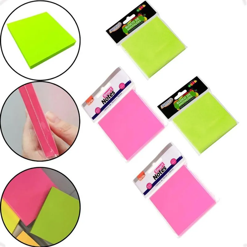 4 Bloco De Notas Smart 76X76Mm 2Un Verde E 2Un Rosa Neon