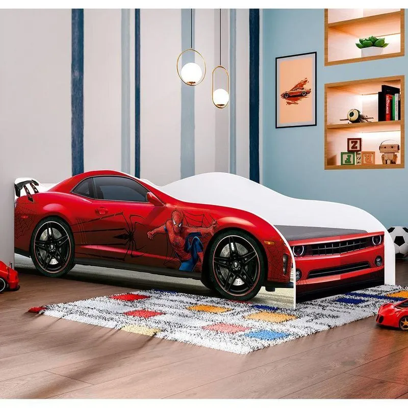 Mini Cama Juvenil Carro Personagem Cama Infantil Carro Homem Aranha Vermelho