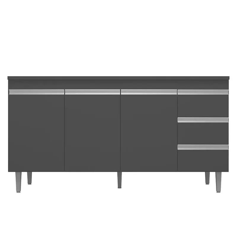 Balcão Gabinete 160cm Cozinha 3 Portas Andreia S-t Ajl Cinza