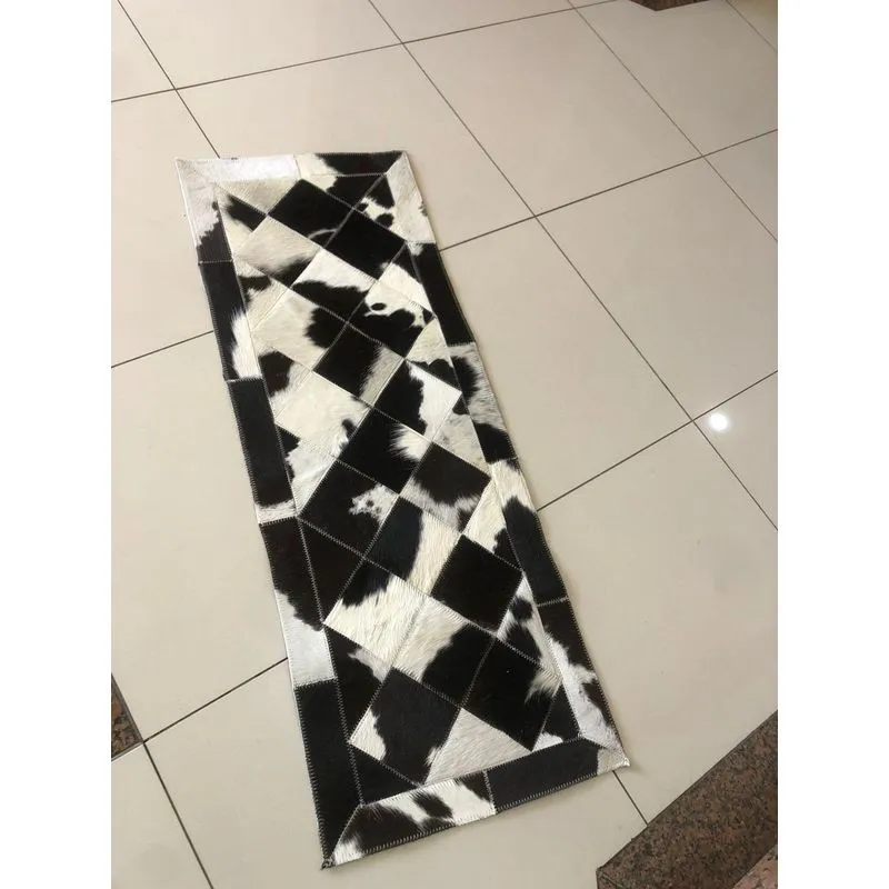 Trilho De Couro Para Mesa 0,38x1,00 Preto E Branco