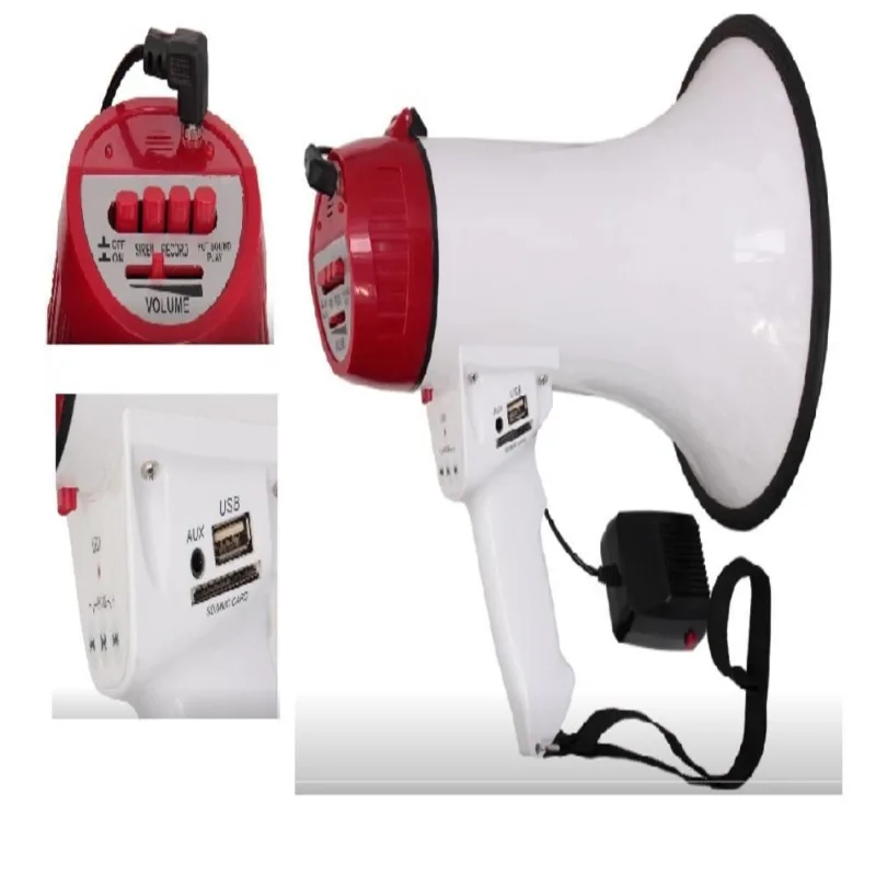 Megafone 30W Com Microfone, Sirene E Mp3 Recarregável