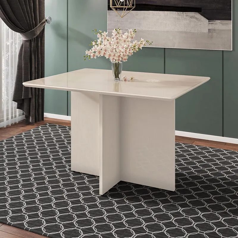 Mesa Lisboa 120 cm c/ Tampo Vidro Off White Casa D