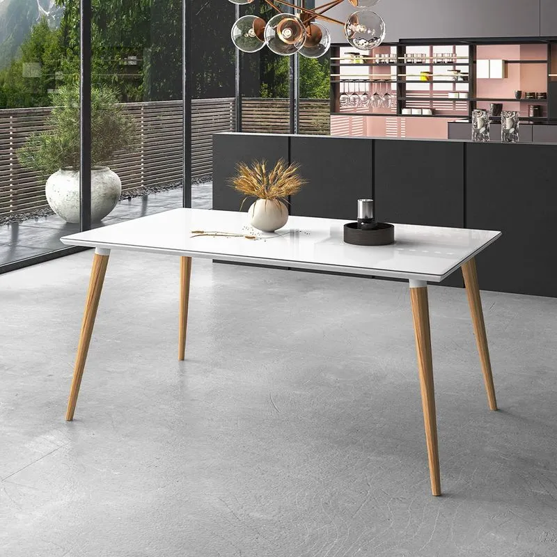 Mesa 160 cm Veneza Plus c/ Tampo Vidro Branco Casa D