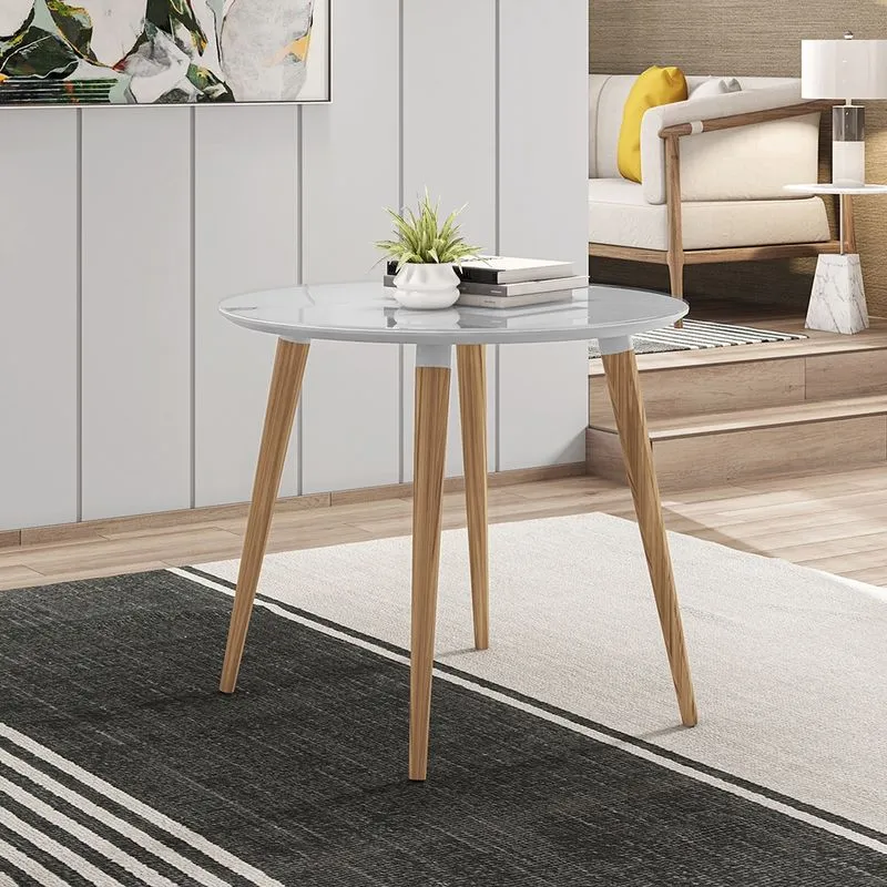 Mesa 90 cm Veneza Redonda c/ Tampo Vidro Branco Casa D