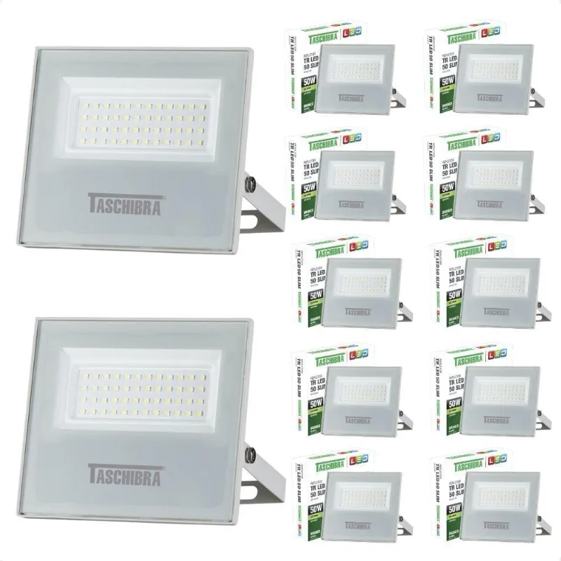 Kit 10 Refletores Taschibra Led Tr Slim 50w Verde Branco Bivolt