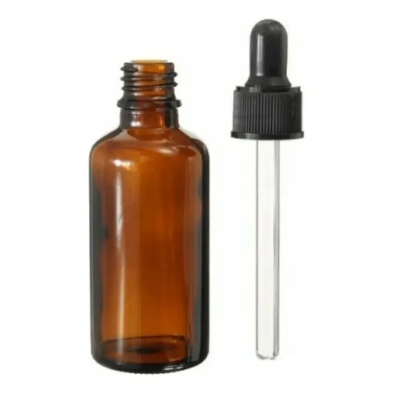 50 Frasco Gotejador Conta Gotas Vidro Âmbar 50ml Tampa Preta