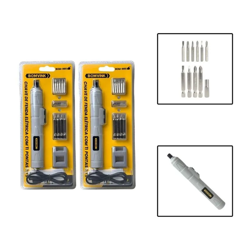 Kit 2 Chaves De Fenda Elétrica Com 11 Pontas Bits 3.6v