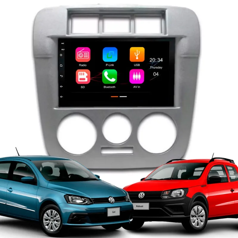 Central Multimídia 7 Polegadas MP5/BT CarPlay Android + Moldura Prata Gol Saveiro Parati G4 AP609