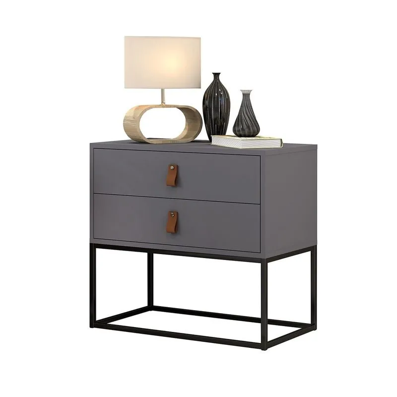 Mesa Lateral Para Cama Unic 60cm Cinza Base de Ferro Preto