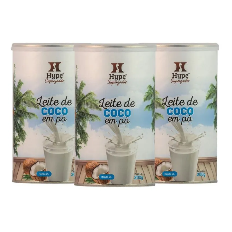Kit 3 Leite De Coco Vegetal Orgânico Em Pó Hype 200g Cada